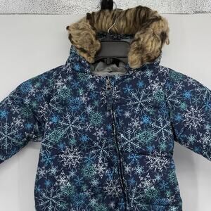Lands End Infant Bunting Snowsuit w/Faux Fur Hood - Blue Snowflake - 12-18